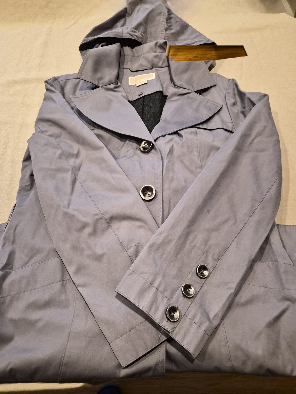 Micheal KORS Womens Hooded Trench Coat in Light Gray - Classic Button Front